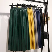 Новая плиссированная юбка из искусственной кожи, плиссированная юбка с высокой талией