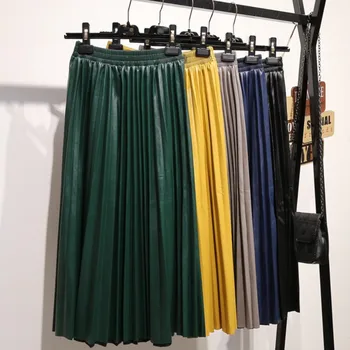 

New organ pleated PU leather skirt pleated skirt high waist skirt