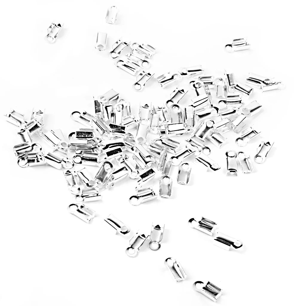 

100Pcs Fold Over Crimp Cord Ends Terminators Clamp End Tips with Loop for Leather Silk Ribbon Jewelry Findings