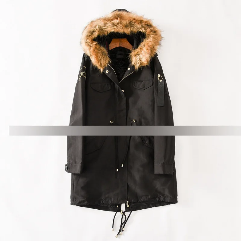 H7063 Женская приталенная парка средней длины с плюшевой подкладкой, теплая хлопковая стеганая одежда, плотное пальто
