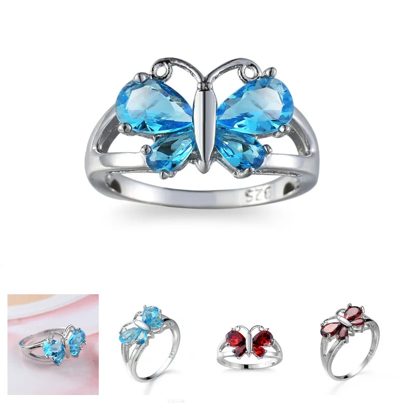 Модное классическое кольцо с бабочкой оптовая продажа блестящее синее и зеленое