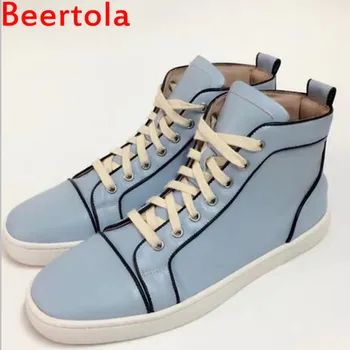 

Beertola Newest Leather Men's Sneakers Casual Flats Shoes Men Back Blue Flats Bottom Leisure Shoes For Men Chaussure Big Size