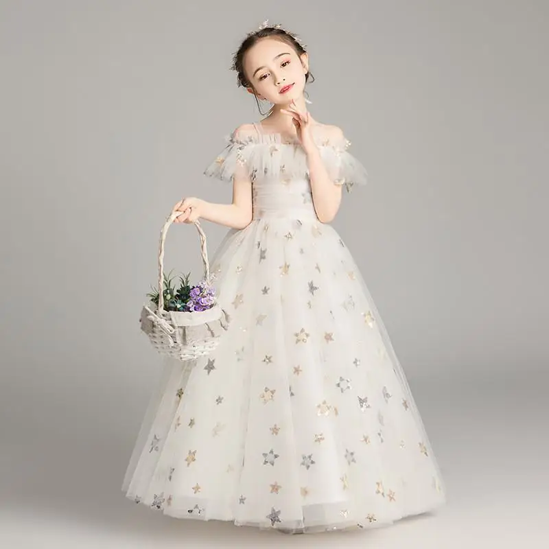 Г.; элегантные сетчатые платья для девочек; детское длинное платье для девочек; праздничная одежда принцессы для свадебной вечеринки; Vestido F70 - Цвет: baise changkuan