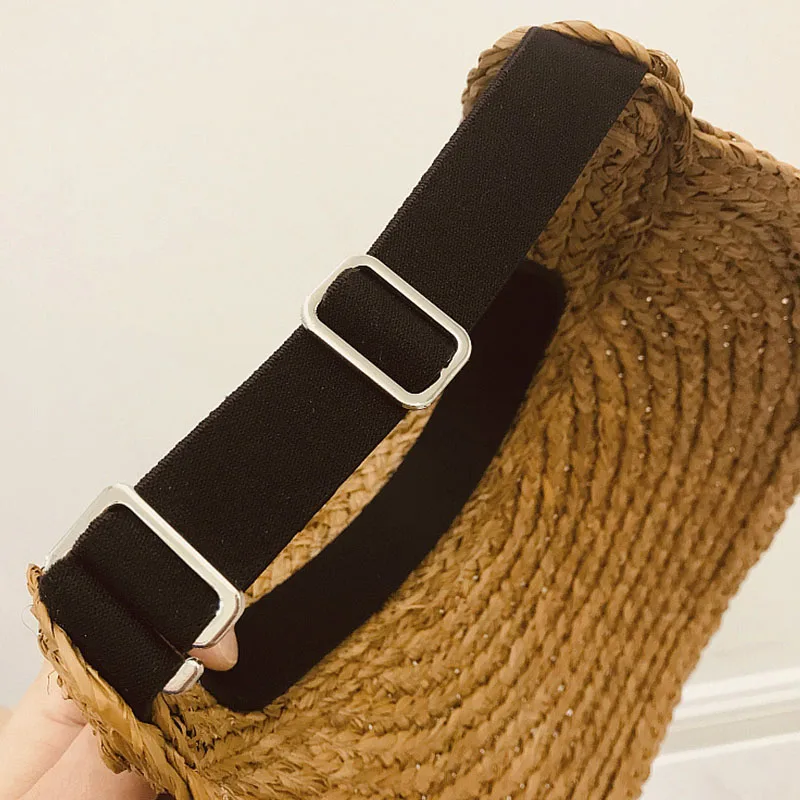 Neue Mode Breiter Krempe Bast Sonnenblende Hut für Frauen Stroh Hut Pferdeschwanz Sommer Strand Hut UV Packable Reise Derby hut – Detail 11