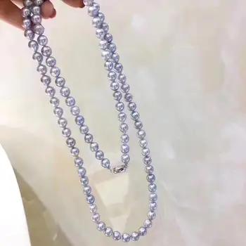 

D114 Pearls Necklaces Fine Jewelry Natural Fresh Water 8-7 Gray Peals Necklaces for Women Fine Pearls Necklaces