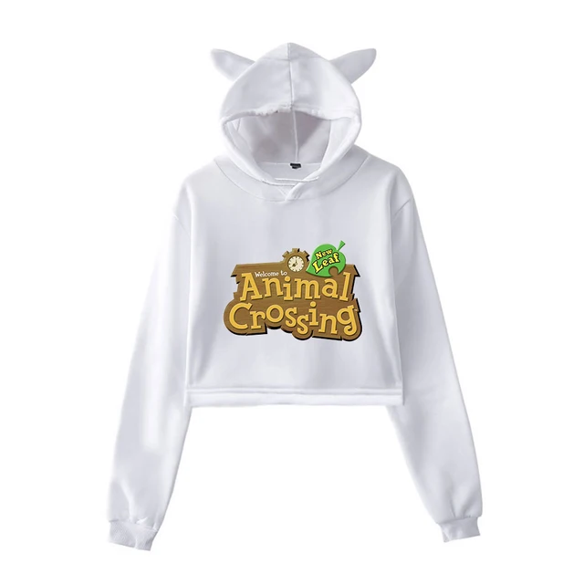 Animal Crossing Good Quality Cat Cropped Hoodies Women Long Sleeve Hooded Pullover Crop Top 2020 Girls Casual Streetwear Clothes 3