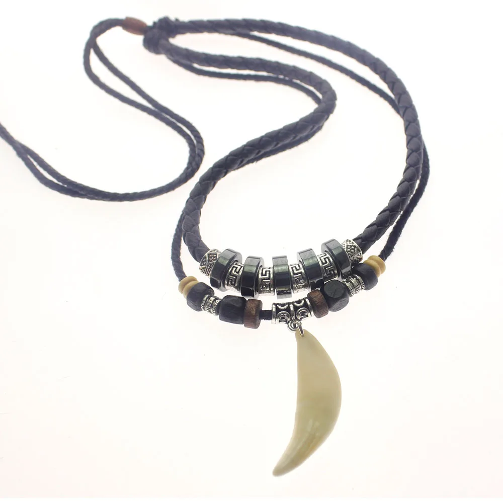 Fang Tooth Necklace Choker Wolf Tooth Pendant Men Charm Genuine Leather Alloy Necklace Animal tooth Fashion Jewelry Party Necklace fang tooth necklace