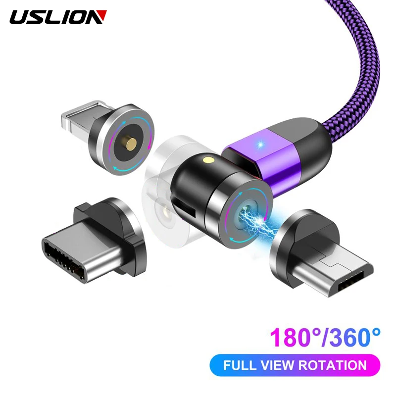 Магнитный кабель USLION для iPhone 11 USB с поворотом на 360 градусов зарядный типа C