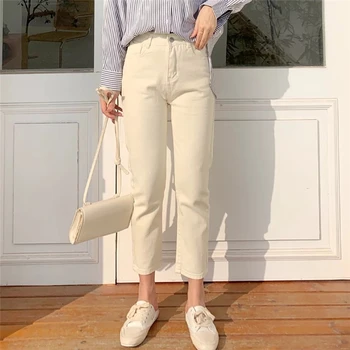 

2020 Spring Beige Jeans Women's Capri Straight-Cut Korean-style Women's Wear New Style High Waist Jeans Ankle-Length Pants K472