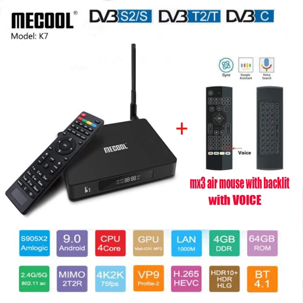 Mecool K7 ТВ приставка Android 9 0 4k цифра спутниковый телевизионный ресивер DVB T2/S2/C Amlogic