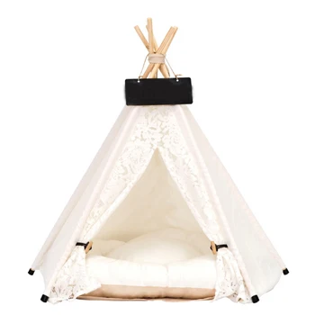 

Foldable Canopy Play Space Travel Pet Tent Kennel Detachable Washable Universal Cat Indoor Outdoor Teepee Dog Bed With Cushion