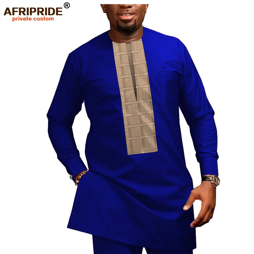 Африканская мужская одежда Повседневный Спортивный костюм рубашка Дашики Блузка+ брюки из Анкары 2 шт Набор размера плюс спортивный костюм AFRIPRIDE A1916026