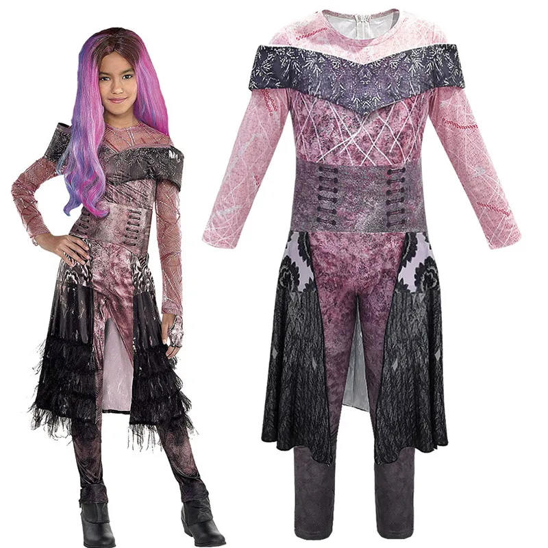 

Disney Anime cosplay Descendants 3 female child Halloween makeup party clothing dress Heroine evening dress