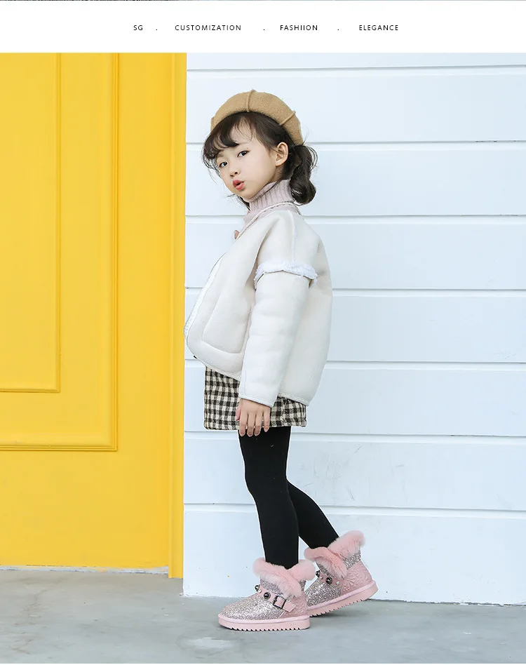 Children's shoes baby boots winter snow boots girls sequins thick cotton boots children rabbit hair