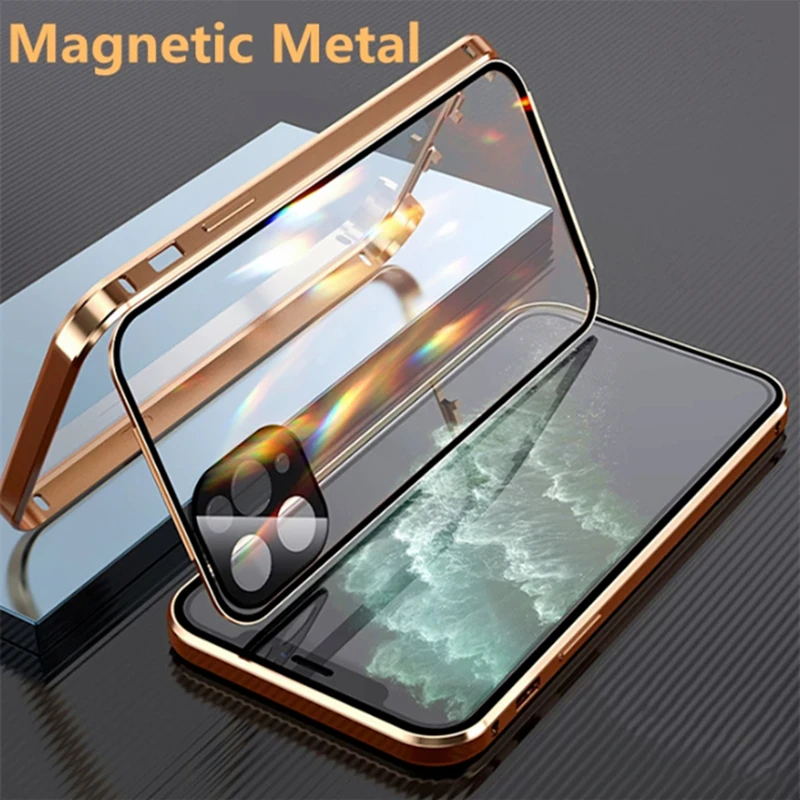 Magnetic Metal 360 Case For Iphone 11pro case 12 XS Max XR X Camera Lens Protection Magnet Double Sided Glass Armor Buckle Cover | Мобильные
