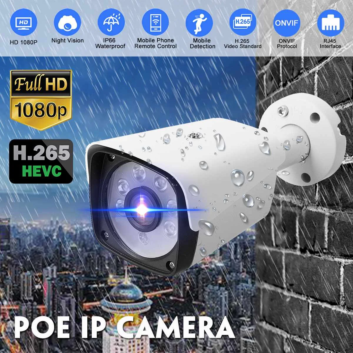 

POE HD IP Camera Outdoor Waterproof Infrared Night Vision Onvif 2.6 CCTV Video Surveillance Security IP Camera POE
