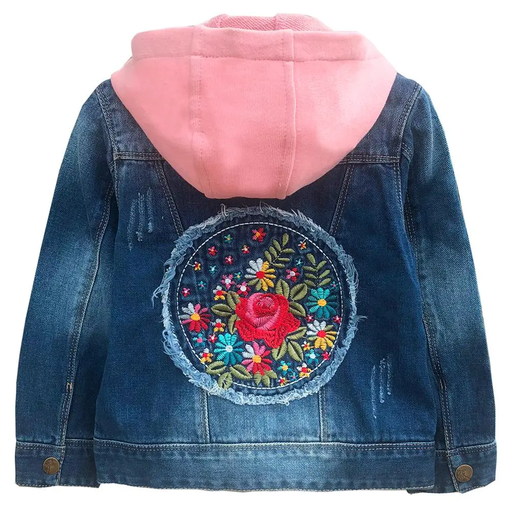 

3-10Years Spring Autumn Girl Jacket Little Girl Denim Jacket Coat Flower Patch Denim Jacket