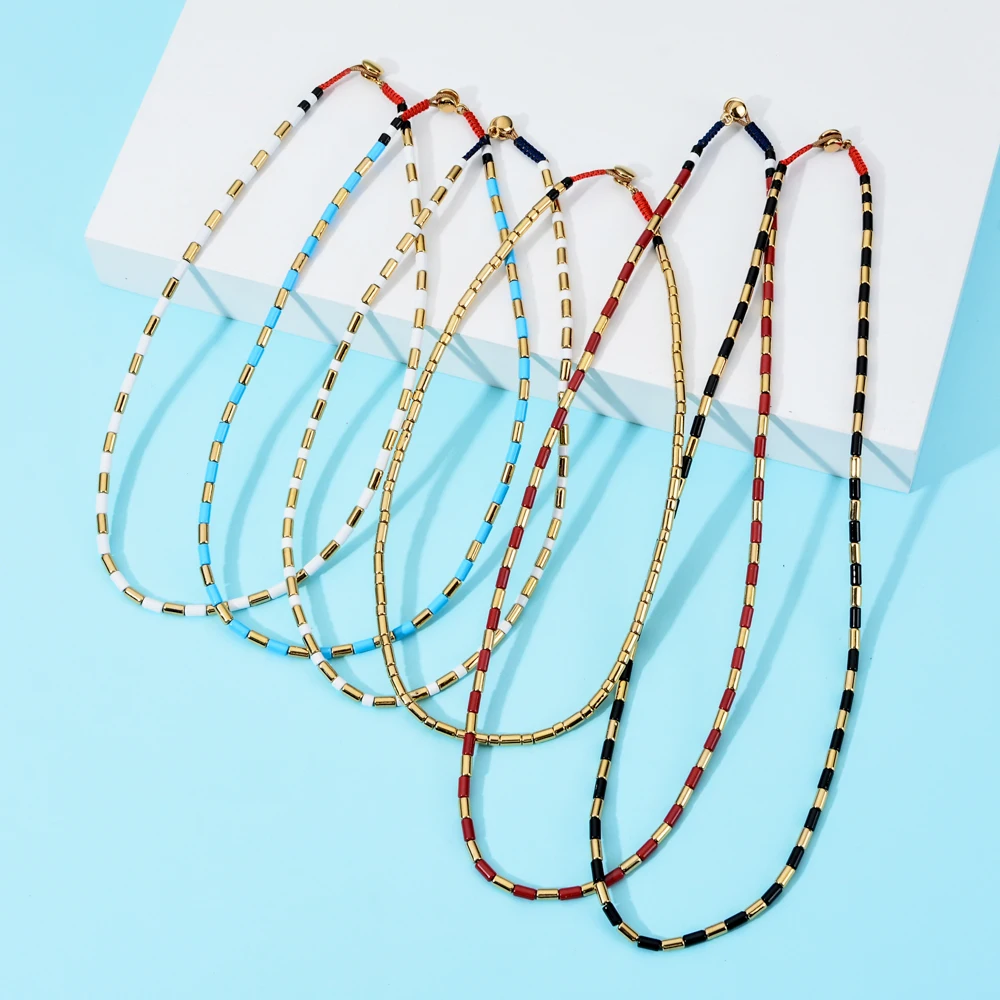 Простое Ожерелье из черепичных бусин, женское короткое ожерелье-чокер из бисера, ювелирные изделия в стиле бохо, колье, подарок