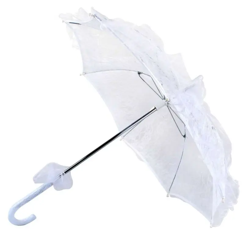 Womens Western Style Hollow Out Floral Lace Umbrella Wedding Bridal Manual Opening Fleur Parasol Ruffles Trim Romantic Photo