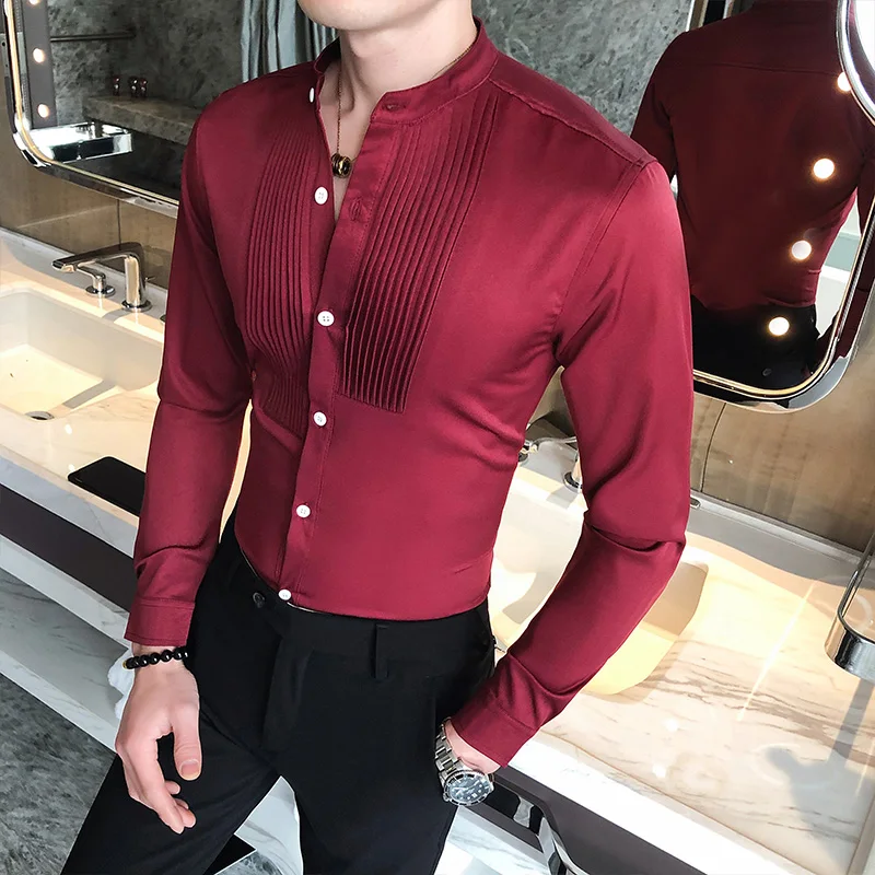 Men Tuxedo Shirts Front Pleated Small 