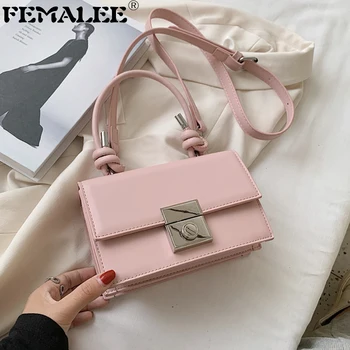 

Elegant Female Leather Crossbody Bag Luxury Trendy Handbags Purse Pure Color Office Lady Tote Knot Strap Shoulder Bags For Women