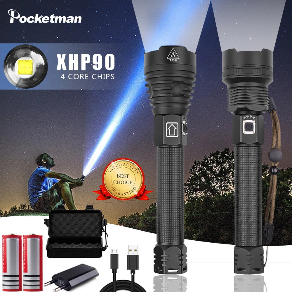Самый мощный светодиодный фонарик XHP90 XHP70.2 XLamp Zoom фонарь USB Перезаряжаемый