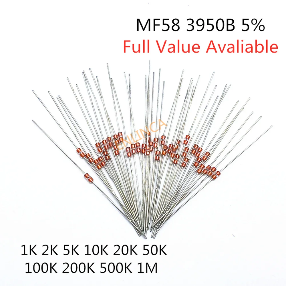 10Value kit 10value*10=100pcs Thermal Resistor NTC MF58 1K 2K 5K 10K 20K 50K 100K 200K 500K 1M 5% 3950B ohm R Thermistor Sensor |