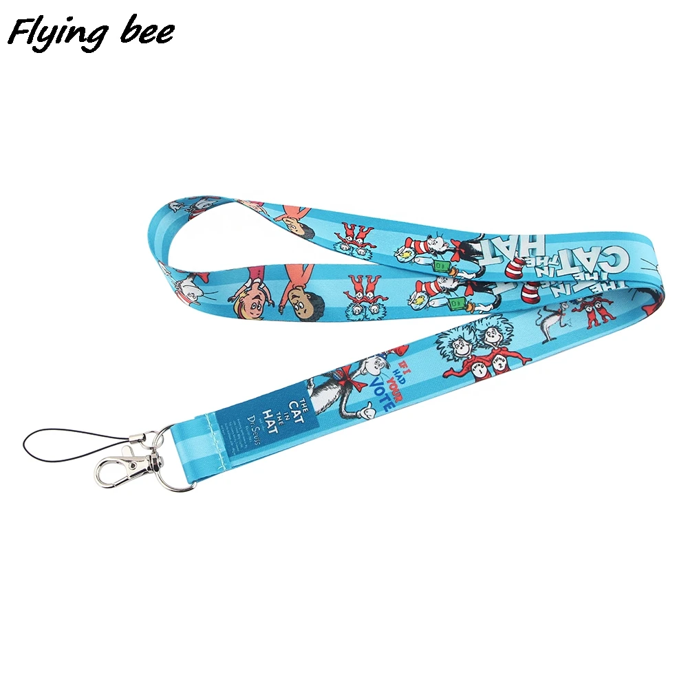 Flyingbee The Cat With The Hat Cartoon Key Chain Lanyard Gifts For Child Students Friends Phone USB Badge Holder Necklace X1312