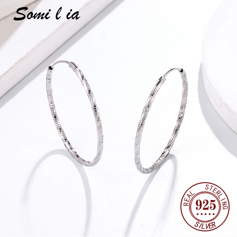 Somi l ia 100% 925 Sterling Silver 30-50mm Big Circle Hoop Earring for Woman Fashion Simple Classic 925 Silver Fine Jewelry Gift