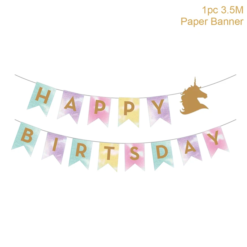 Вечерние одноразовые бумажные тарелки с единорогом, украшения для дня рождения, Детские воздушные шары, вечерние подарки с единорогом - Цвет: unicorn banner 1