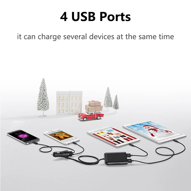 4 USB порта, автомобильное зарядное устройство для мобильного телефона, разветвитель, адаптер для прикуривателя на заднее сиденье, быстрая зарядка QC 3,0, быстрое зарядное устройство 12 В