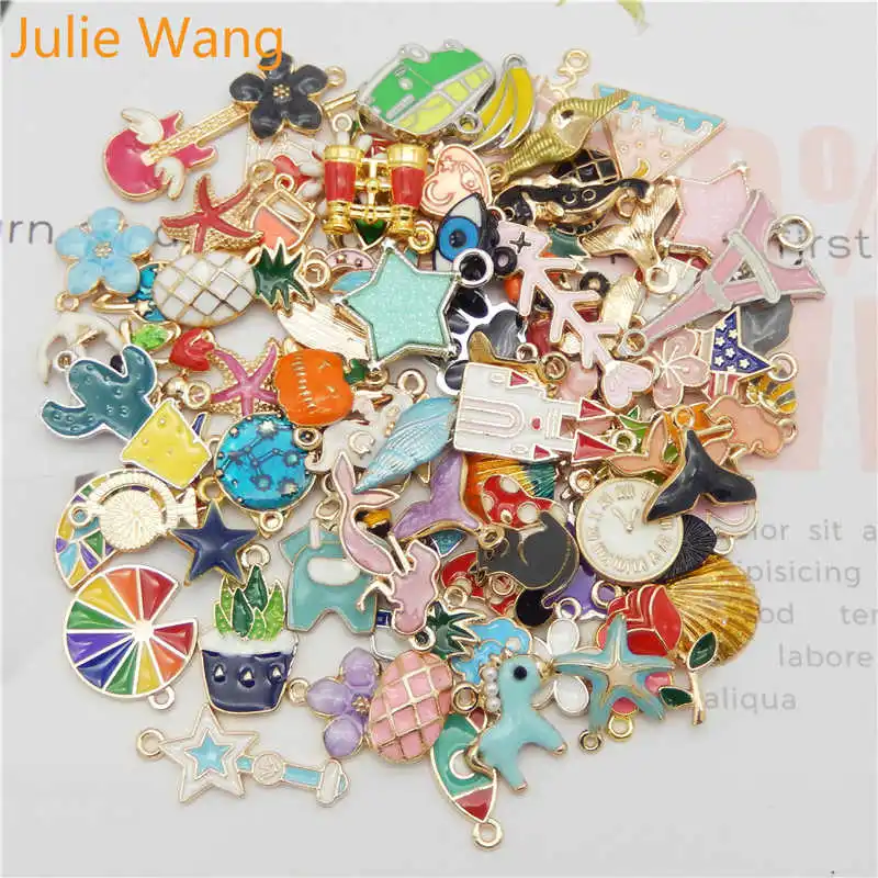 Julie Wang 10 шт. эмалированные амулеты сплав Случайные Смешанные цветы животное растение ожерелье ювелирные браслеты и Кулоны Аксессуары для изготовления