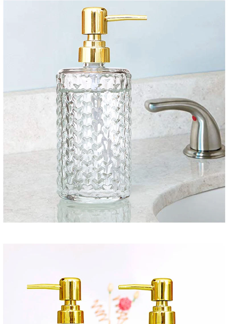 Glass Hand Sanitizer Bottle With Gold Pump For Bathroom Soap_voghion.com