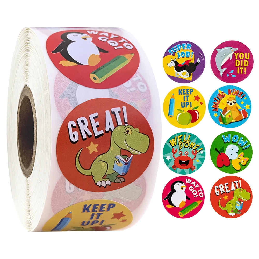 500pcs Fournitures pédagogiques Enfant Récompense Autocollant Étiquettes  Cartoon Animaux Autocollant Pour Les Enfants Encourager Le scellement  Étiquettes Papier rond