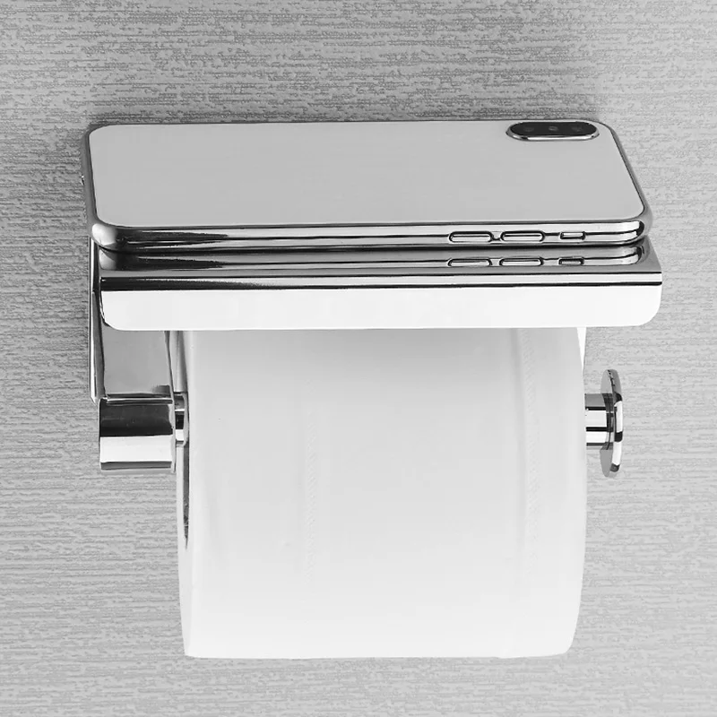 Toilet Paper Holder ROVOGO SUS 304 Stainless Steel Toilet Paper Holder with Phone Shelf Bathroom Tissue Holder Toilet Paper Roll