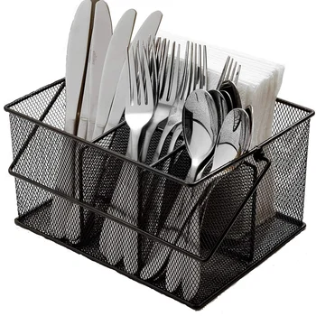 

Storage Basket Organizer, Utensil Holder, Forks, Spoons, Knives, Napkins, Perfect for Desk Supplies, Pencil, Pens, Staples