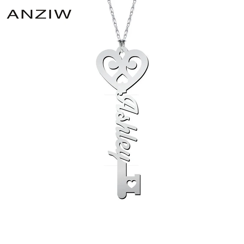 Fashion Custom Heart Key Name Necklace 