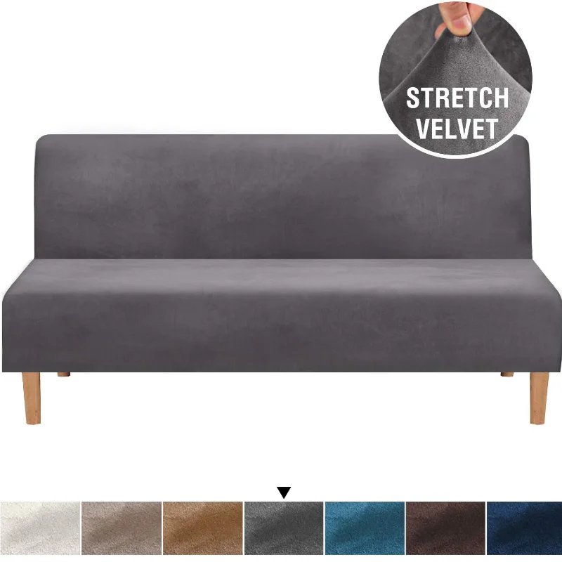 

Universal Velvet Plush Armless Futon Cover Stretch Sofa Bed Slipcover cheap Bench Couch Protector Elastic Futon cover