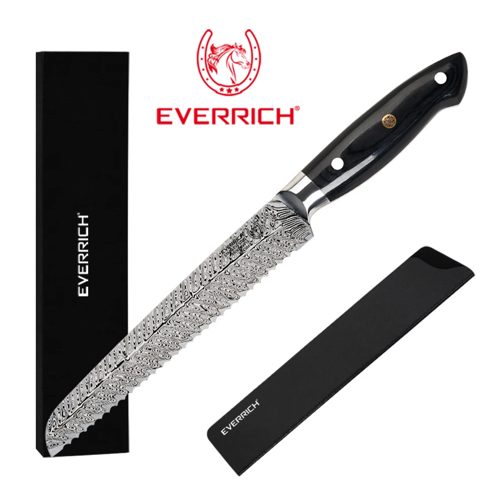 

EVERRICH 8" Bread Knife Chef Knives Damascus Fishbone Pattern Knife Laser Damascus Steel Kitchen Knives with Pakka Wood Handle