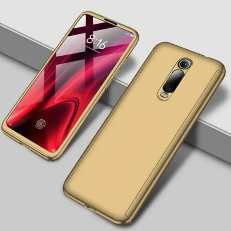 Золотой 360 градусов противоударный чехол для телефона Xiaomi mi A2 A3 Lite 9T 9 SE CC9 CC9E Red mi 5plus K20 Note 5 6 7 Pro Чехол со стеклом - Цвет: Золотой