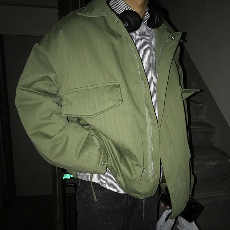Мужские однотонные парки с большими карманами, с отложным воротником, свободные, 3XL, большие размеры, корейский стиль, подходят ко всему, шикарные мужские зимние куртки Harajuku