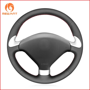 

MEWANT Black Genuine Leather Hand Sew Wrap Anti-Slip Car Steering Wheel Cover for Peugeot 307 CC 2004 2005 2006 2007 Parts