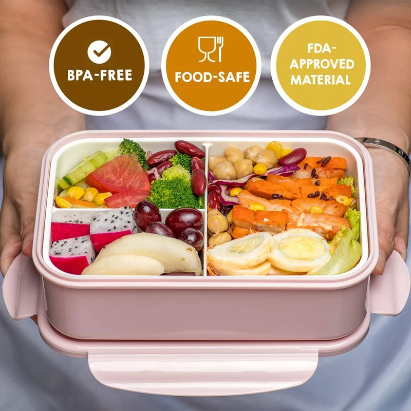 Bento коробки для взрослых-Bento Ланч-бокс для детей с ложкой и вилкой-прочный, герметичный для еды на ходу, без BPA