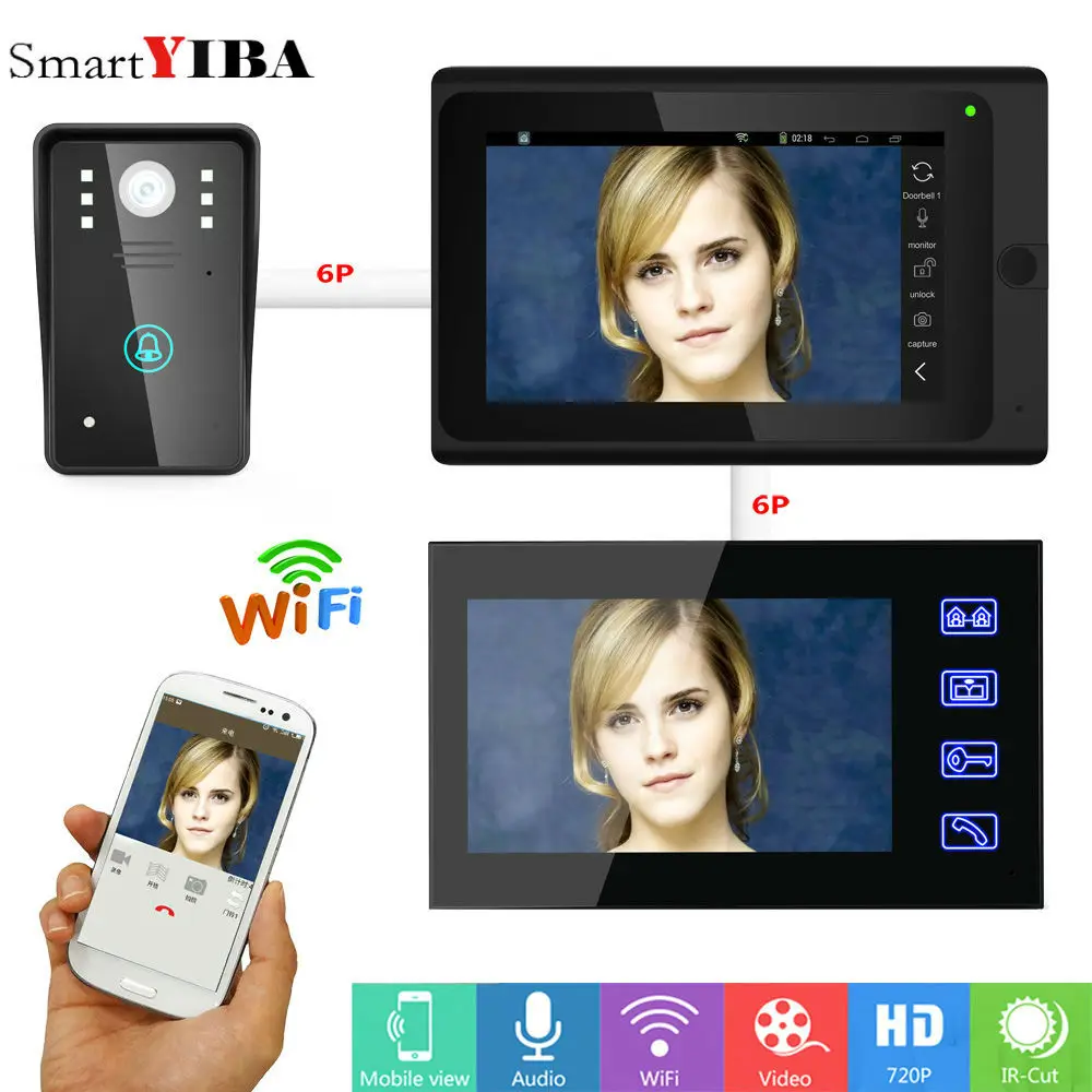 705B816A12 SmartYIBA " 2 монитора проводной/беспроводной Wifi видео домофон видеодомофон домофон ИК камера ночного видения - Цвет: 705B816A12