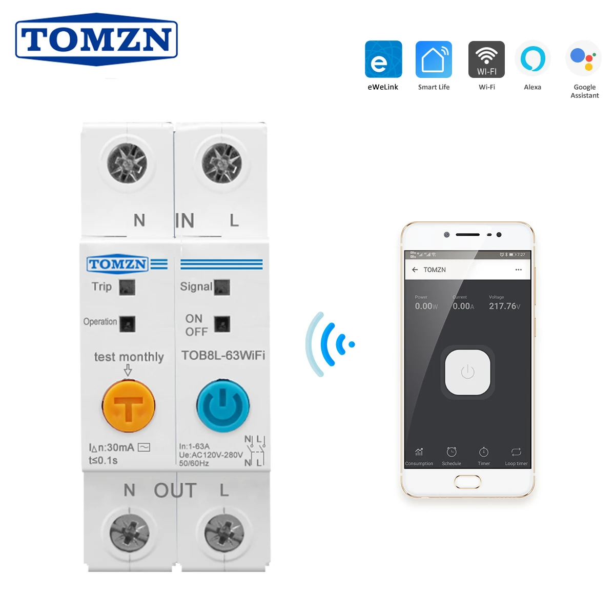 63A Ewelink Single Phase WIFI Smart Energy Meter Kwh Metering Monitoring Circuit Breaker Timer Relay with Leakage Protection