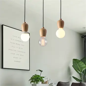

nordic Minimalism wooden pendant lights Lamp holder bar coffee store wood art hanging lamp dining room geometric light fixture