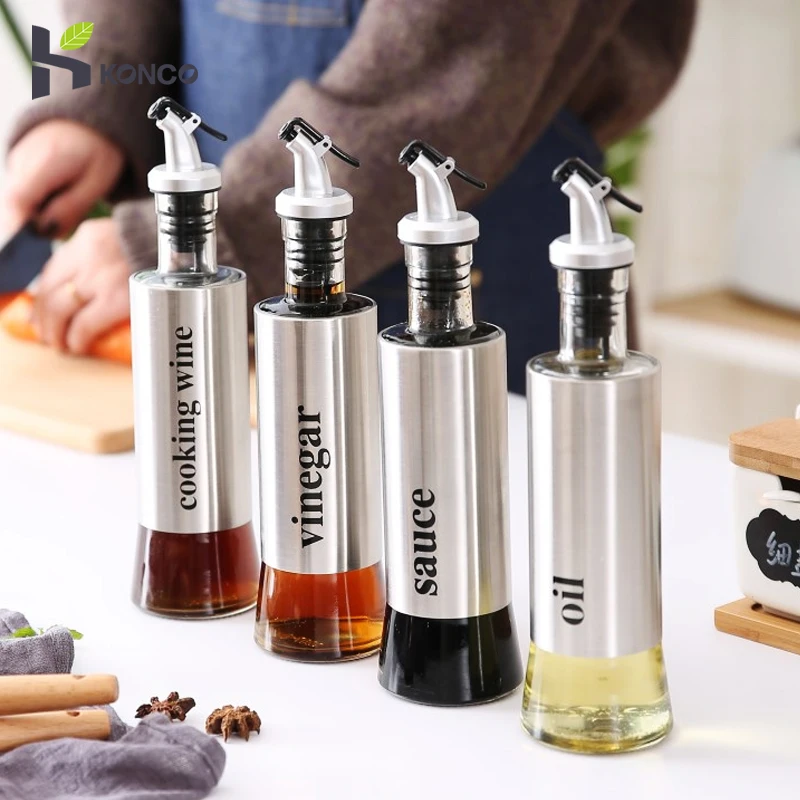 Set Bottiglie Olio E Aceto In Acciaio Inox - Design Antigoccia, Per Cucina - Foto 11