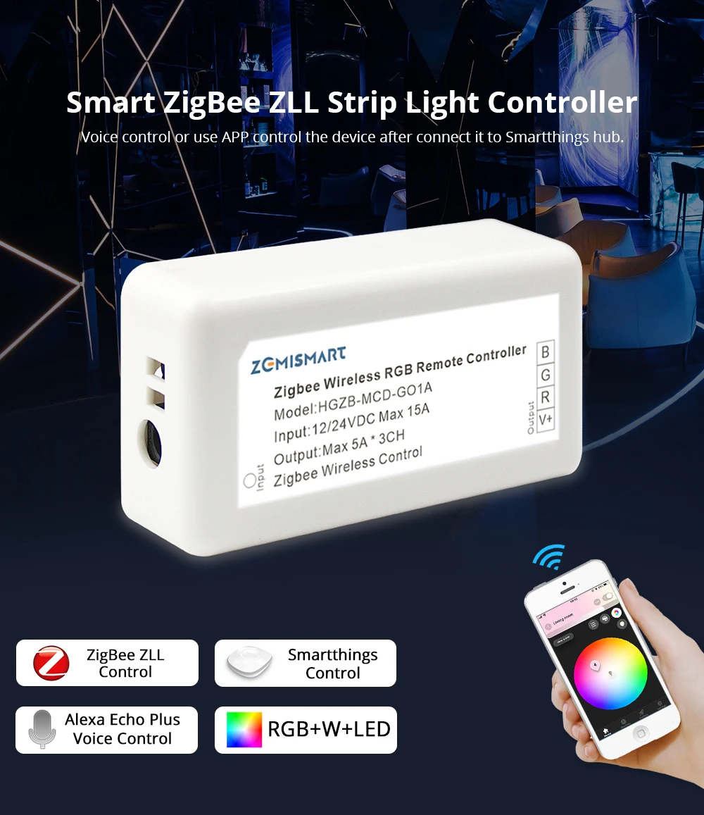 Zigbee ZLL RGB светодиодный светильник полосы Управление; драйвер оттенка SmartThings Управление