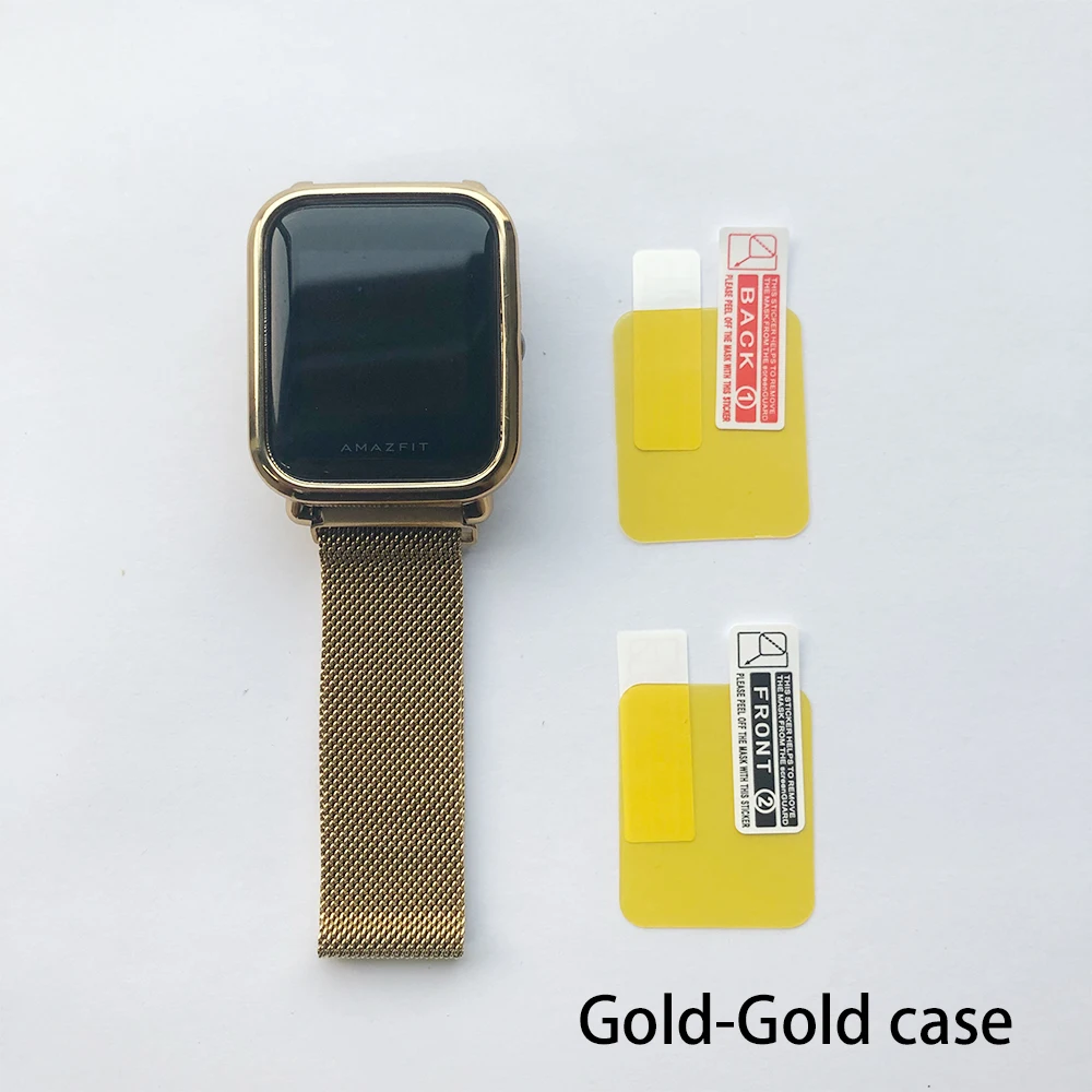 4in1 Smartwatch Accessories For Xiaomi Huami Amazfit Bip Strap Stainless Steel Bracelet Magnet With Plating Case Protector Film