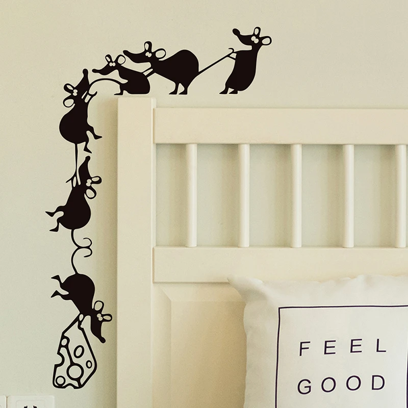 Little Mouse Carrying Food Wall Sticker Wallpaper Funny Climbing Cheese Light Switch Mural Decal Pvc | Дом и сад